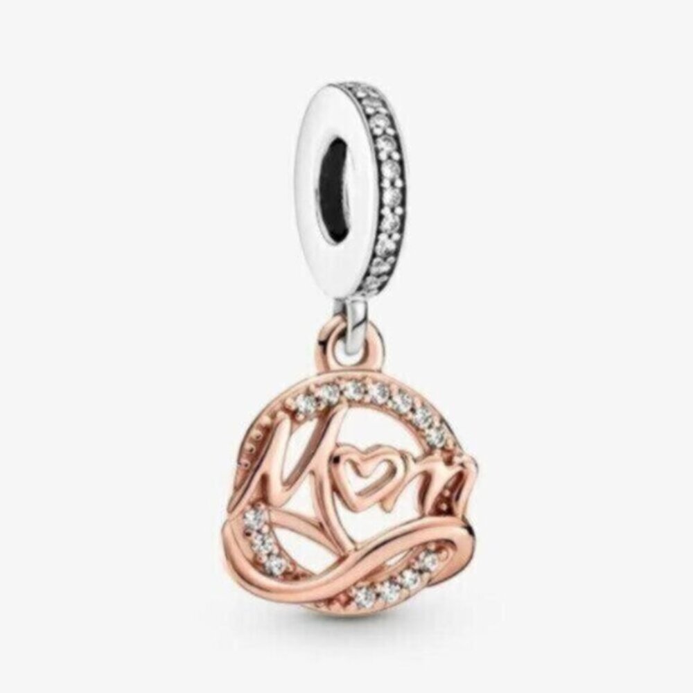 Pandora Rose Gold and Silver Heart Rose Dangle Charm